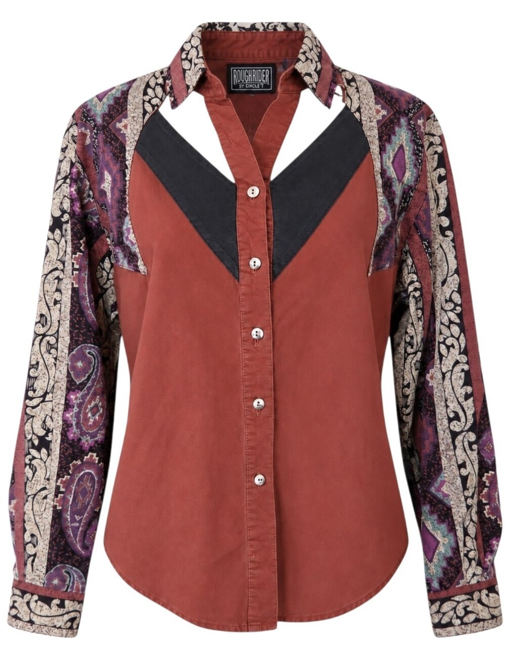 Roughrider by Circle T Vintage Western Paisley Shirt Women Small Rust